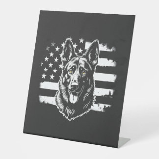 German Shepherd Dog Lover USA American Flag 4th Reclamebord Met Voetstuk