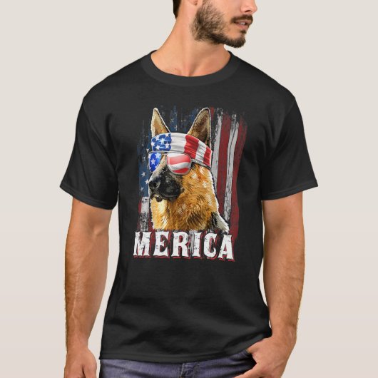 German Shepherd Dog Merica 4/th of Juli American F T-shirt (Voorkant)