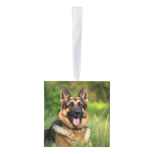 German Shepherd Dog Name Two Photo Christmas Kubus Ornament (Rechts)