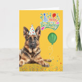 German Shepherd Dog Party Hat Yellow Birthday Kaart (Voorkant)
