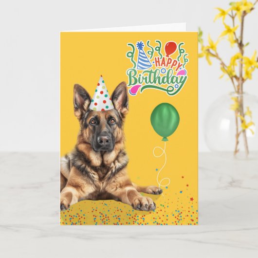 German Shepherd Dog Party Hat Yellow Birthday Kaart (Gele Bloem)