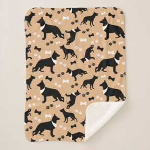 German Shepherd Dog Pattern Tan Sherpa Deken