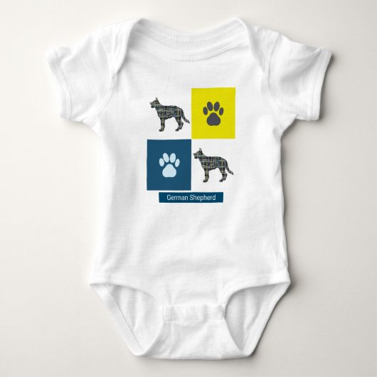 German Shepherd Dog & Paw Y&B Grid Square Romper (Voorkant)