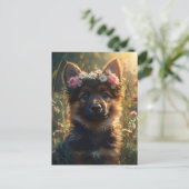 German Shepherd Dog Puppy in a Flower Crown Briefkaart (Staand voorkant)