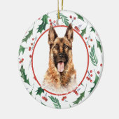 German Shepherd Dog Red Berry Holly Border Keramisch Ornament (Links)