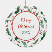 German Shepherd Dog Red Berry Holly Border Keramisch Ornament (Achterkant)