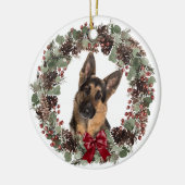 German Shepherd Dog Red Bow Pinecone Wreater Keramisch Ornament (Links)