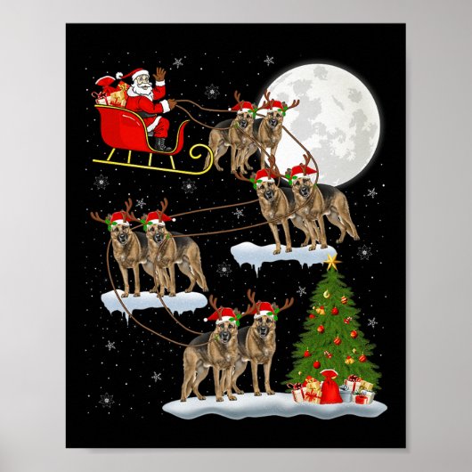 German Shepherd Dog Santa Sleigh Flying Funny Chri Poster (Voorkant)