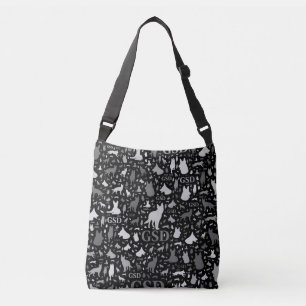 German Shepherd Dog Silhouettes - Grayscale Crossbody Tas