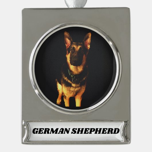 GERMAN SHEPHERD DOG VERZILVERD BANNER ORNAMENT (Voorkant)