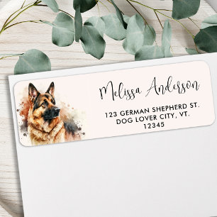 German Shepherd Dog Waterverf Return Address Etiket