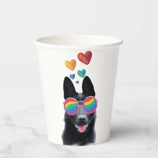 German Shepherd Dog with Hearts Valentijnsdag Papieren Bekers (Voorkant)