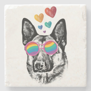 German Shepherd Dog with Hearts Valentijnsdag Stenen Onderzetter