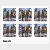 German Shepherd Dogs Christmas Snow Holiday Vierkante Sticker (Vel)