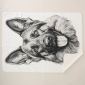 German Shepherd Drawing Portrait Sherpa Blanket Deken (Voorkant (horizontaal))