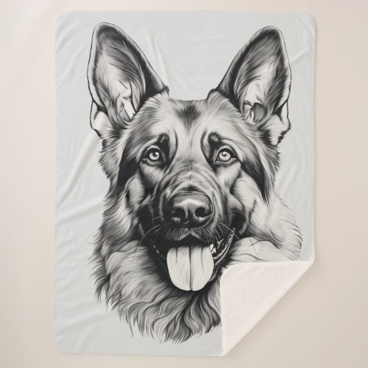German Shepherd Drawing Portrait Sherpa Blanket Deken (Voorkant)