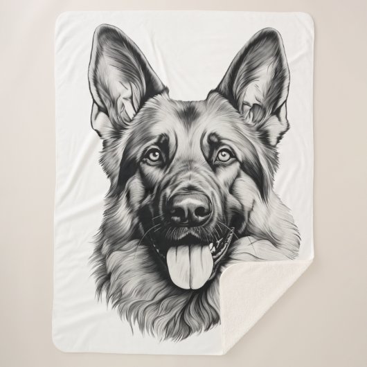 German Shepherd Drawing Portrait Sherpa Blanket Sherpa Deken (Voorkant)