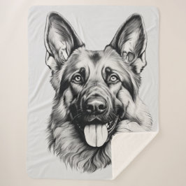 German Shepherd Drawing Portrait Sherpa Blanket Sherpa Deken