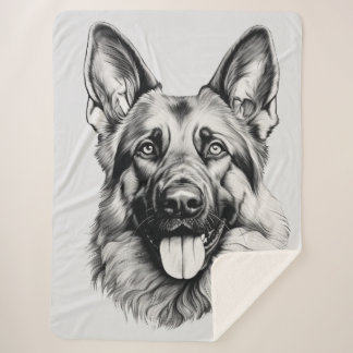German Shepherd Drawing Portrait Sherpa Blanket Sherpa Deken