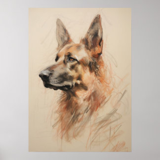 German Shepherd Drawing Poster