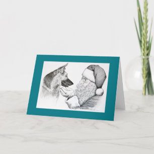 German Shepherd en Santa Claus Feestdagen Kaart