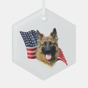 German Shepherd Flag Glas Ornament