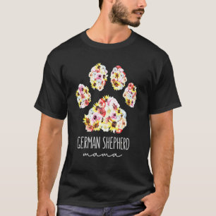 German Shepherd Floral Paw Dog Mam T-shirt