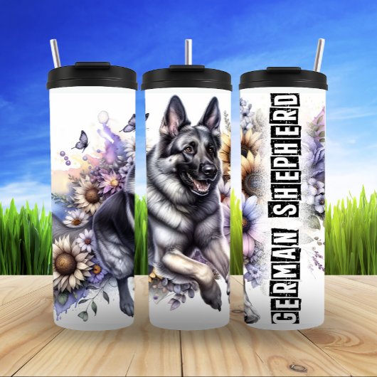 German Shepherd Floral Spirit Thermosbeker