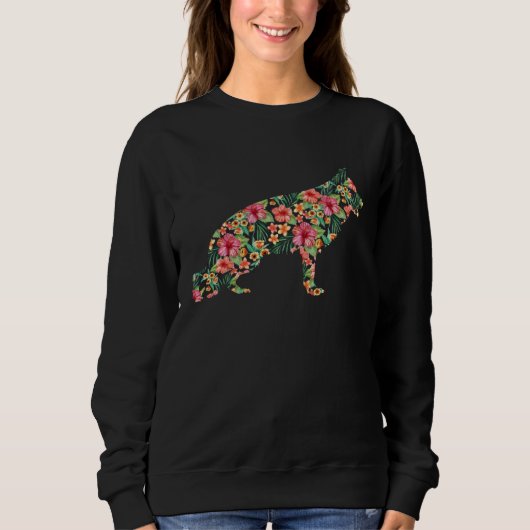 German Shepherd Flower  Dog Silhouette Floral Trui (Voorkant)