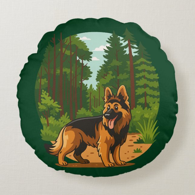 German Shepherd Forest Adventure Dog  Rond Kussen (Voorkant)