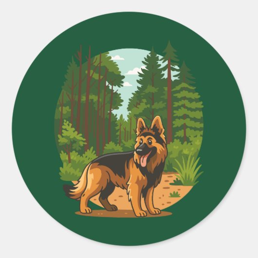 German Shepherd Forest Adventure Dog  Ronde Sticker (Voorkant)