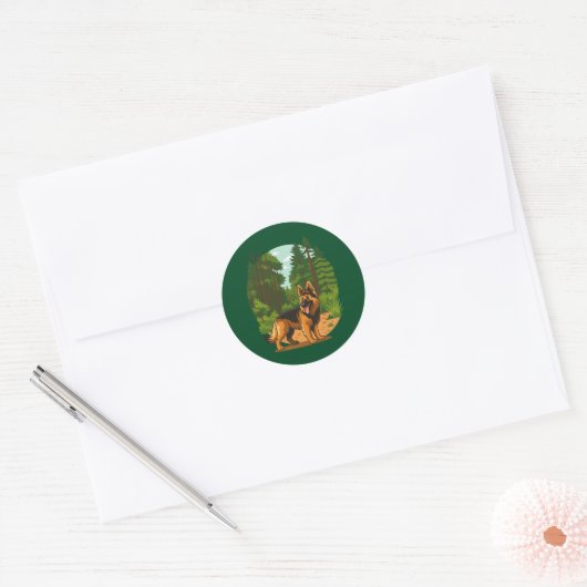 German Shepherd Forest Adventure Dog  Ronde Sticker (Envelop)