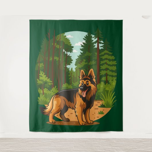 German Shepherd Forest Adventure Dog  Wandkleed (Voorkant)
