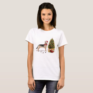 German Shepherd Funny kersthond met boom T-shirt