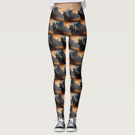 German Shepherd Halloween Scary Leggings (Voorkant)
