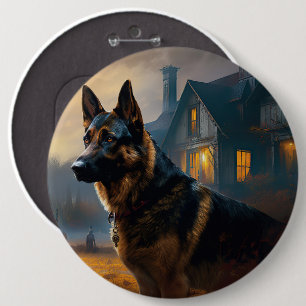 German Shepherd Halloween Scary Ronde Button 6,0 Cm