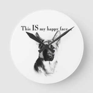 German Shepherd Happy Face Ronde Klok