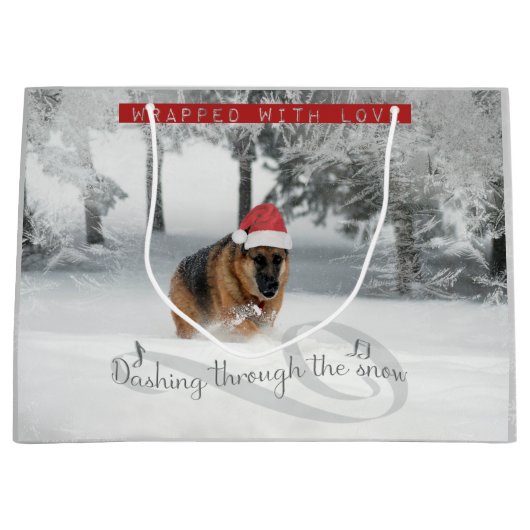 German Shepherd Holiday Gift Bag Groot Cadeauzakje (Voorkant)