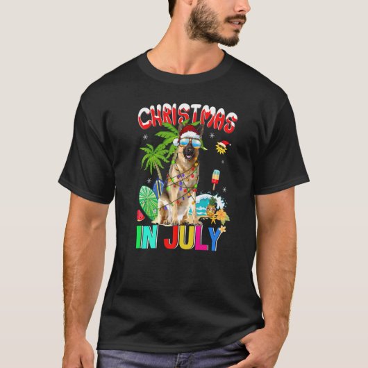 German Shepherd in Santa Hat Sunbril Kerstmis T-shirt (Voorkant)