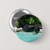 German Shepherd Jumping in Water Ronde Button 5,7 Cm (Voorkant /achterkant)