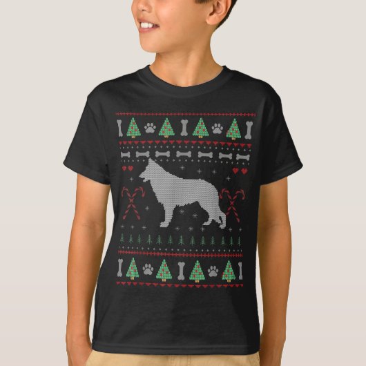 German Shepherd kerst Ugly Sweater Funny Dog L T-shirt (Voorkant)