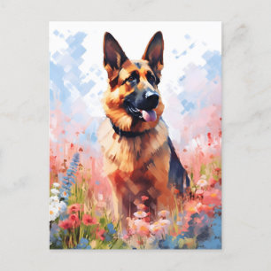German Shepherd kleurrijke waterverf kunstwerk Briefkaart