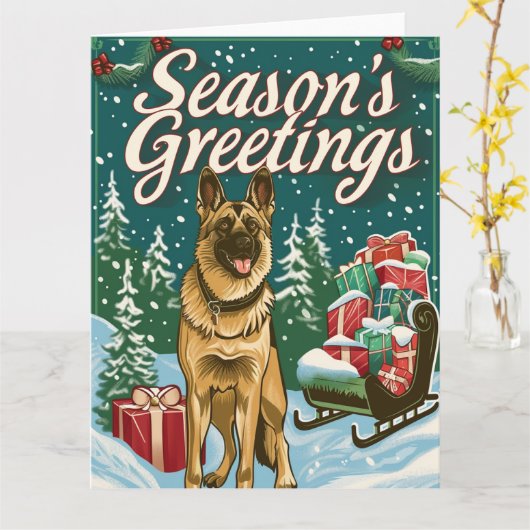 German Shepherd Merry Kerstmis Kaart (Gele Bloem)