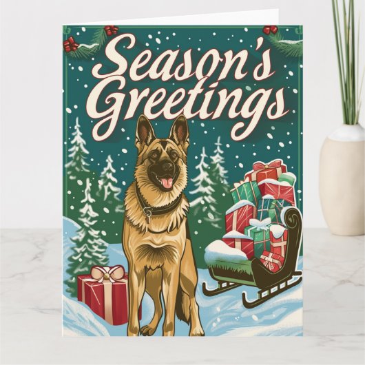 German Shepherd Merry Kerstmis Kaart (Voorkant)