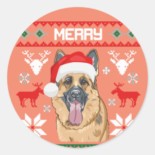 German Shepherd Merry Woofmas Sweatshirt Ronde Sticker