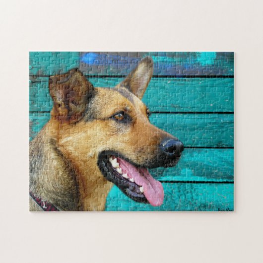 German Shepherd Mix DogTeal Wood Legpuzzel (Horizontaal)