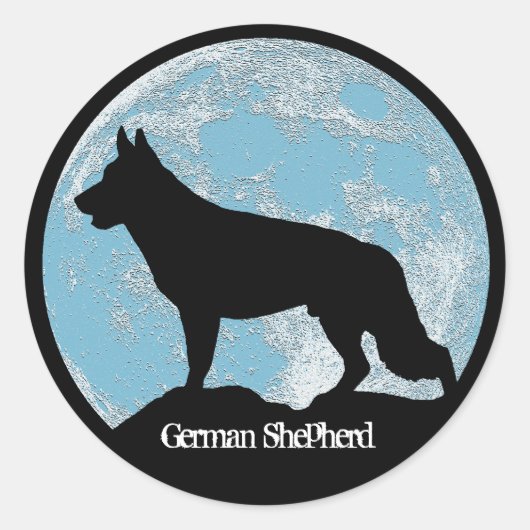 German Shepherd Moon Ronde Sticker (Voorkant)