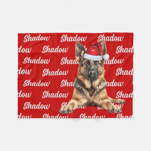 German Shepherd on Red with Name Christmas Dog Fleece Deken (Voorkant (Horizontaal))