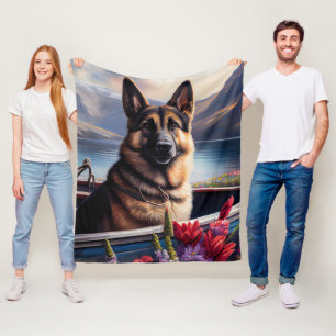 German Shepherd op een peddel: Een Schilderachtig  Fleece Deken