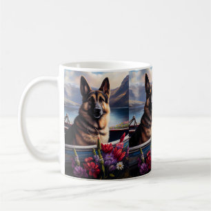 German Shepherd op een peddel: Een Schilderachtig Koffiemok